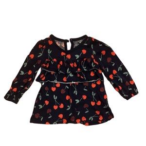 Just One You long sleeve navy blue ruffled dress with red heart cherries, 18M